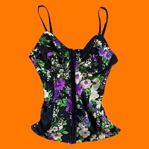 00's vintage floral 100% silk corset bustier y2k tank top MEDIUM